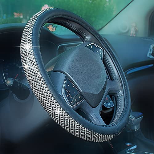 Skidproof PU Leather Black Auto Car Steering Wheel Cover With White Diamond Skidproof PU Leather Black Auto Car Steering Wheel Cover With White Diamond